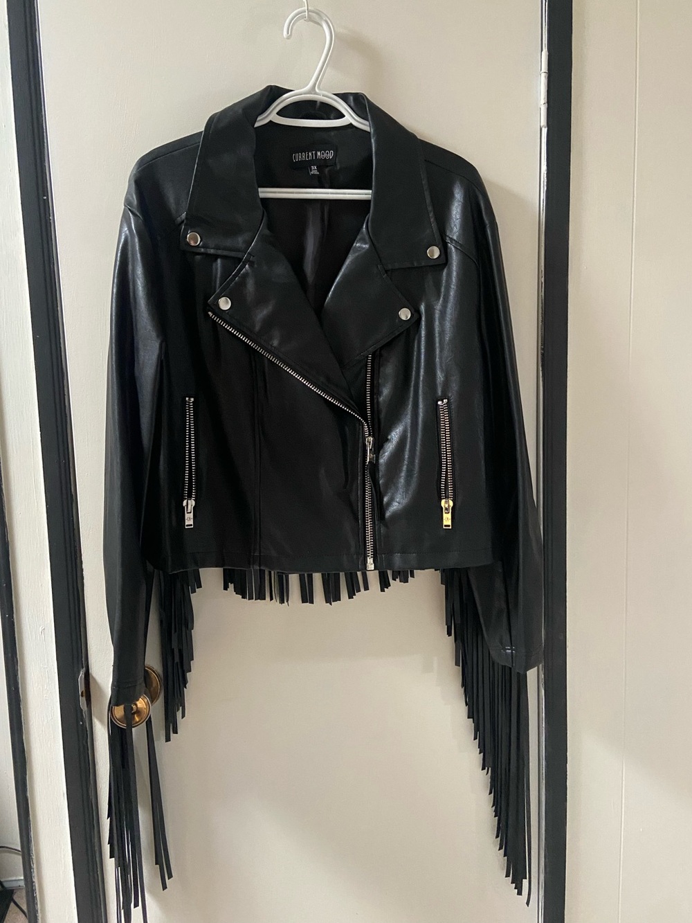Current Mood Faux Leather Fringe Jacket